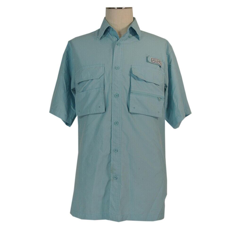 Trophy Wear vented fishing shirt men's medium blue short sleeve polyester Dri-Fi